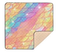 Tappetino da gioco per bambini con squame di drago arcobaleno scintillante, in morbida schiuma, per interni ed esterni, accogliente, traspirante, pieghevole, imbottito, per neonati e bambini, 127 x