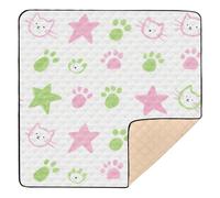 Tappetino da gioco per bambini con stampa di zampa verde e stelle rosa, grande ed elegante, non tossico, per bambini, 127 x 127 cm