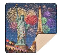 Tappetino da gioco per bambini con statua della libertà e torre Eiffel, grande, elegante, per interni ed esterni, comodo tappetino da gioco imbottito, per bambini, 127 x 127 cm