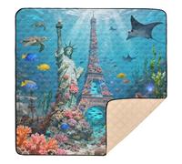 Tappetino da gioco per bambini con statua della libertà subacquea e torre Eiffel, morbido e spesso, per interni ed esterni, non tossico, tappetino da palestra per neonati, 127 x 127 cm