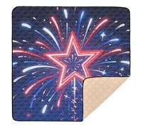 Tappetino da gioco per bambini con stemma Patriotic Star Fireworks e morbido e spesso, resistente all'acqua, per la pancia e gattonare, per bambini, 127 x 127 cm