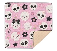 Tappetino da gioco per bambini con teschio bianco e fiori, grande, robusto, per il pavimento, un pezzo, pieghevole, per bambini, 127 x 127 cm