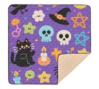 Tappetino da gioco per bambini con teschio di gatto nero per Halloween morbido imbottito per interni ed esterni, tappetino pieghevole da palestra per attività all'aperto, 127 x 127 cm