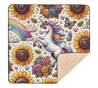 Tappetino da gioco per bambini con unicorni bianchi e girasole, grande, robusto, resistente all'acqua, per attività di intrattenimento, per bambini, 127 x 127 cm