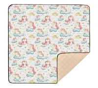 Tappetino da gioco per bambini con unicorni, nuvole, stelle, bianco, grande, antiscivolo, resistente all'acqua, tappetino per attività per bambini, 127 x 127 cm