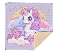 Tappetino da gioco per bambini con unicorni viola, morbido, imbottito, non tossico, tappetino da gioco per neonati, 127 x 127 cm