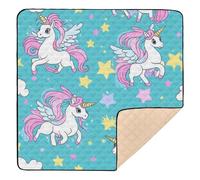 Tappetino da gioco per bambini con unicorno blu, grande, antiscivolo, per uso interno ed esterno, comodo, pieghevole, imbottito, per bambini, 127 x 127 cm, alfombras con Musica para