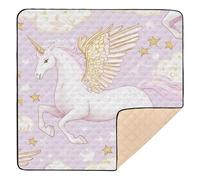 Tappetino da gioco per bambini con unicorno romantico, grande, antiscivolo, per interni ed esterni, portatile, pieghevole, da viaggio, 127 x 127 cm