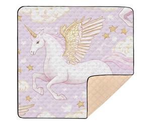 Tappetino da gioco per bambini con unicorno romantico, grande, antiscivolo, per interni ed esterni, portatile, pieghevole, da viaggio, 127 x 127 cm
