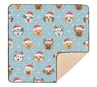 Tappetino da gioco per bambini con volto di cane e cappello di Babbo Natale, fiocco di neve, grande, elegante, per interni ed esterni, portatile, per gattonare, per bambini, 127 x 127 cm