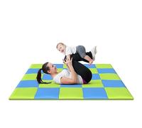 Tappetino da gioco per bambini e bambine, realizzato con schiuma viscoelastica - Tappetino quadrato imbottito per coprire il pavimento 148 x 148 cm - Blu e Verde