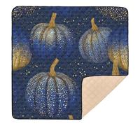 Tappetino da gioco per bambini, grande, robusto, con motivo a zucca, colore blu e oro, per far gattonare il bambino, portatile, 127 x 127 cm