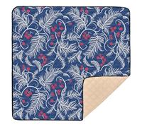 Tappetino da gioco per bambini, grande, robusto, con motivo natalizio, colore: blu navy, bianco, rosso, foglia, bacca, tappetino impermeabile per la pancia e gattonare, per neonati, neonati e bambini