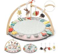 Tappetino da gioco per bambini, in legno, con 6 zone di sviluppo, pieghevole per giocare a pavimento, tappetini da gioco e palestre da pavimento con 7 giocattoli sensoriali staccabili, tappetino per