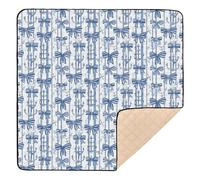 Tappetino da gioco per bambini in morbida schiuma a righe con fiocco blu navy per pavimento accogliente traspirante imbottito tappetino per neonati neonati bambini, 127 x 127 cm