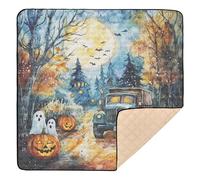 Tappetino da gioco per bambini in morbida schiuma con fantasmi di Halloween e zucche, per interni ed esterni, non tossico, imbottito, per neonati, 127 x 127 cm