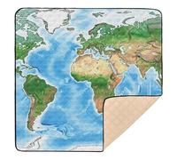 Tappetino da gioco per bambini in morbida schiuma con mappa del mondo in stile acquerello, per interni ed esterni, monopezzo, per neonati, bambini, 127 x 127 cm