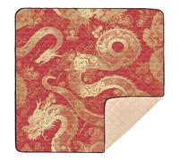 Tappetino da gioco per bambini in morbida schiuma con motivo drago rosso e oro, non tossico, per la pancia, per neonati e bambini, 127 x 127 cm