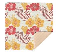 Tappetino da gioco per bambini in morbida schiuma con motivo tropicale con foglie gialle e rosse, comodo tappetino imbottito per bambini, 127 x 127 cm