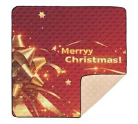 Tappetino da gioco per bambini, in morbida schiuma, con scritta "Merry Christmas", colore oro, per il pavimento, comodo per la pancia e gattonare, per neonati e bambini, 127 x 127 cm
