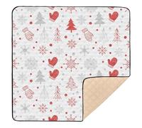 Tappetino da gioco per bambini, in morbida schiuma, motivo natalizio, bianco, rosso, grigio, con motivo a fiocchi di neve, tappetino da gioco per bambini, 127 x 127 cm