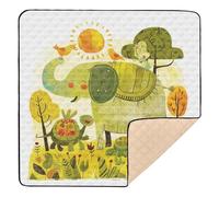 Tappetino da gioco per bambini in stile scarabocchio, con elefante e tartaruga, morbido, imbottito, per interni ed esterni, leggero, per la stanza dei giochi, per bambini, 127 x 127 cm