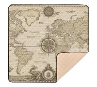 Tappetino da gioco per bambini in stile vintage, con mappa del mondo, pieghevole, per interni ed esterni, monopezzo, per neonati, neonati, 127 x 127 cm