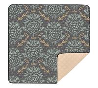 Tappetino da gioco per bambini in stile vintage con motivo floreale, morbido, spesso, per interni ed esterni, non tossico, per bambini, 127 x 127 cm, colore: nero