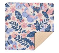 Tappetino da gioco per bambini, morbido, imbottito, con farfalle e fiori, per interni ed esterni, impermeabile, per bambini, 127 x 127 cm, colore: blu pastello