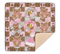 Tappetino da gioco per bambini, morbido, spesso, a quadri, colore marrone/rosa, per far gattonare la pancia e gattonare, 127 x 127 cm