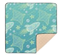 Tappetino da gioco per bambini, motivo: astronave, verde, blu, grande, robusto, resistente all'acqua, da viaggio, per bambini, 127 x 127 cm