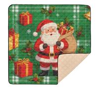 Tappetino da gioco per bambini, motivo Babbo Natale con regali su plaid verde, morbido e spesso, per pavimento, accogliente, traspirante, per bambini, 127 x 127 cm