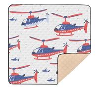 Tappetino da gioco per bambini, motivo elicottero rosso e blu, morbido, spesso, resistente all'acqua, per neonati, neonati, neonati, bambini, 127 x 127 cm