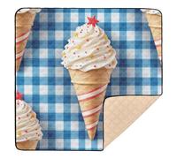 Tappetino da gioco per bambini, motivo gelato a quadretti blu e bianchi, grande ed elegante, comodo tappetino da gioco per bambini, 127 x 127 cm