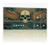 Tappetino da gioco per carte da tavolo con zone magiche, 61 x 35,6 cm, con cuciture TCG, tappetino da gioco Commander, superficie in gomma liscia, tappetino da scrivania, teschio retrò