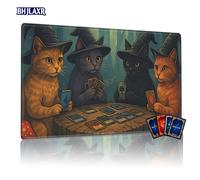 Tappetino da Gioco per Carte "Wizard Cats" - 24x14 Pollici, Tappetino per TCG e Giochi da Tavolo, Design Incantevole Foresta, Tappetino per Scrivania, Regalo per del Fantasy