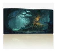 Tappetino da gioco per MTG con bordi cuciti, 61 x 35,6 cm, tappetino da gioco con carte TCG Commander, superficie in gomma liscia, tappetino da scrivania per giochi di battaglia, foresta fantasy
