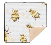 Tappetino da gioco pieghevole con api di colore giallo con api per il pavimento, accogliente, traspirante, imbottito, per bambini, 127 x 127 cm