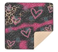 Tappetino da gioco pieghevole con motivo leopardato e cuore, per interni ed esterni, accogliente, traspirante, per neonati, neonati, bambini, 127 x 127 cm