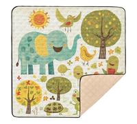 Tappetino da gioco pieghevole in stile scarabocchio con elefante e uccellino, per interni ed esterni, accogliente, traspirante, da viaggio, per bambini, bambini, 127 x 127 cm