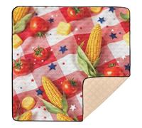 Tappetino da gioco pieghevole per bambini a quadretti con elementi di mais, per interni ed esterni, 1 pezzo, per gattonare, 127 x 127 cm
