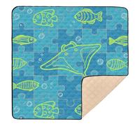 Tappetino da gioco pieghevole per bambini, con motivo a puzzle, per uso interno ed esterno, portatile, da viaggio, 127 x 127 cm