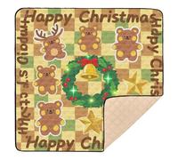 Tappetino da gioco pieghevole per bambini, con scritta "Merry Christmas", colore giallo-marrone, portatile, per attività e palestra, 127 x 127 cm