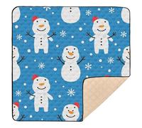 Tappetino da gioco pieghevole per bambini con simpatico pupazzo di neve bianco con scritta "Merry Christmas", per interni ed esterni, impermeabile, pieghevole, per neonati, 127 x 127 cm