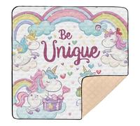 Tappetino da gioco pieghevole per bambini con unicorno, arcobaleno, unico, carino, per interni ed esterni, monopezzo, pieghevole, imbottito, 127 x 127 cm, alfombra de juego