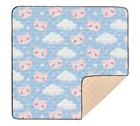Tappetino da gioco pieghevole per bambini, motivo: gatto e nuvola, colore blu, per la stanza dei giochi, 127 x 127 cm