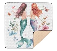 Tappetino da gioco pieghevole per bambini, motivo: sirene di bellezza, colore: bianco, 127 x 127 cm