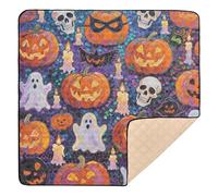 Tappetino da gioco pieghevole per bambini, motivo zucca con paillettes, per Halloween, morbido, spesso, pieghevole, leggero, per bambini, 127 x 127 cm alfombra de juegos