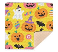 Tappetino da gioco pieghevole per bambini, motivo: zucca di Halloween, arancione, per pavimento, atossico, pieghevole, per la pancia e gattonare, per bambini, 127 x 127 cm con Musica para Bebes