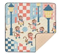 Tappetino da gioco portatile per bambini, con scimmia, a quadretti, grande, elegante, per bambini, 127 x 127 cm